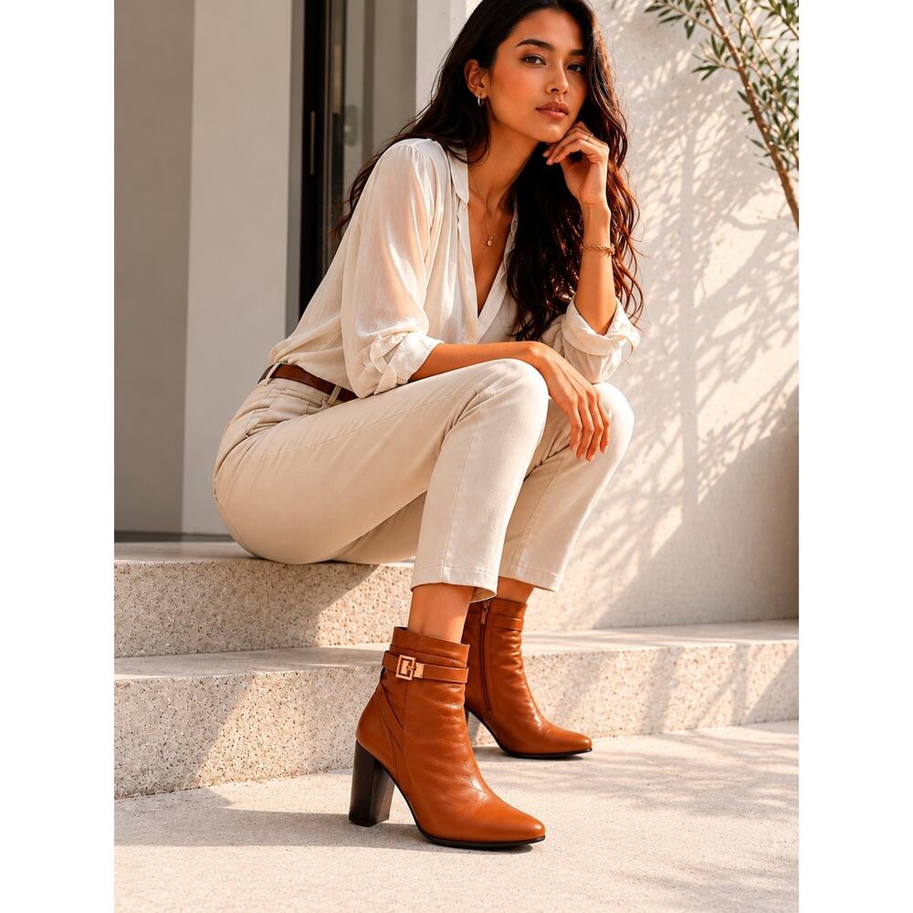 TED BAKER Womens Leather Block Heel Tan Brown Ankle Boots Size 40/ 9.5